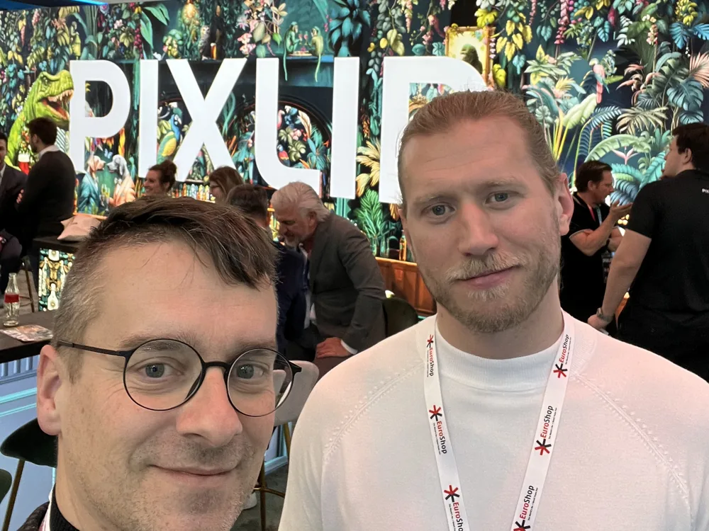 David Ertler and a colleague at EuroShop 2023 in Düsseldorf